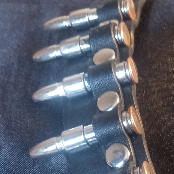Vintage Black Leather Bracelet with Silver Bullets - Picture 12 of 15